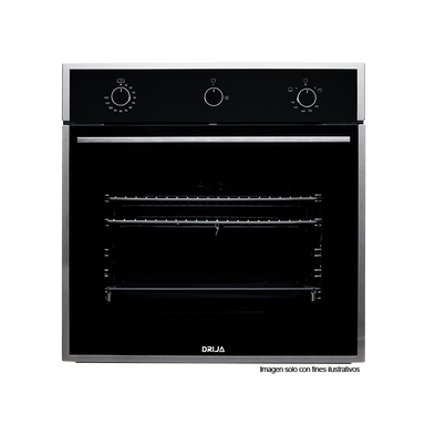 Horno empotrable a gas Drija Europa 60, diseño minimalista, 72 litros (2.54pc) 2 quemadores, válvula de seguridad, triple vidrio en puerta.