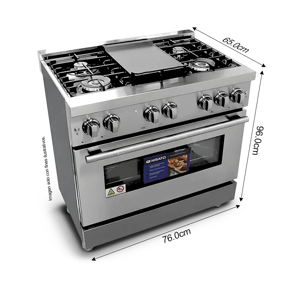 Estufa a gas 30" NPX-7876GRS7 Nisato. 5 quemadores, superficie de acero inoxidable.