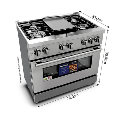 Estufa a gas 30" NPX-7876GRS7 Nisato. 5 quemadores, superficie de acero inoxidable.