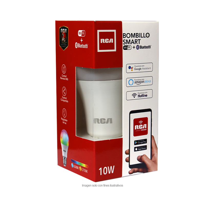 Bombillo Smart Wi-fi + Bluetooth RLSMA60 RCA, potencia de 10W, RGB.