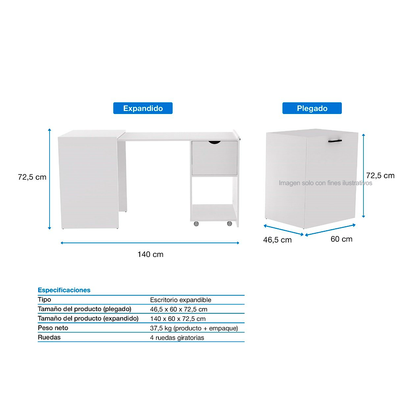 Escritorio XTF-CD210 plegable, color blanco, amplia superficie de trabajo, moderno y funcional.