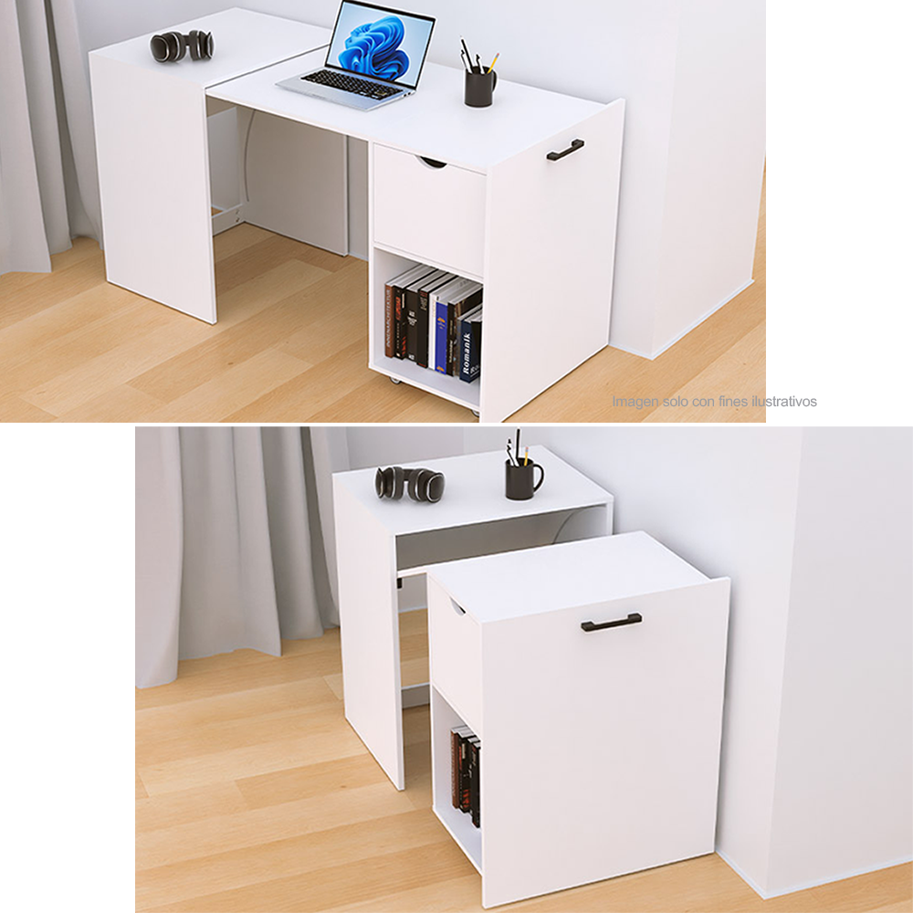 Escritorio XTF-CD210 plegable, color blanco, amplia superficie de trabajo, moderno y funcional.