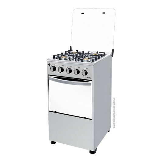 Estufa a gas 20" HLGR456F Hotline, 4 quemadores, mesa de acero inoxidable, parrillas de acero fundido, tapa de vidrio