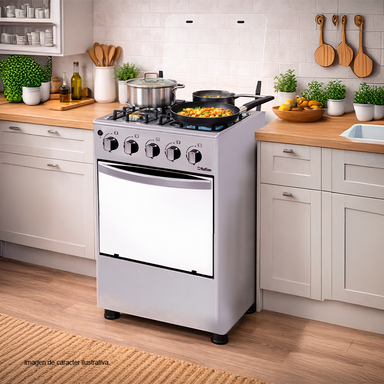 Estufa a gas 20" HLGR456F Hotline, 4 quemadores, mesa de acero inoxidable, parrillas de acero fundido, tapa de vidrio