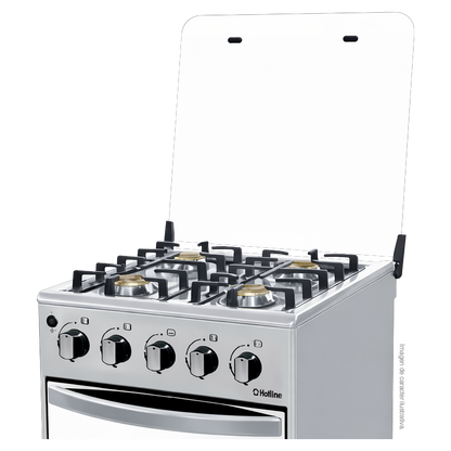 Estufa a gas 20" HLGR456F Hotline, 4 quemadores, mesa de acero inoxidable, parrillas de acero fundido, tapa de vidrio