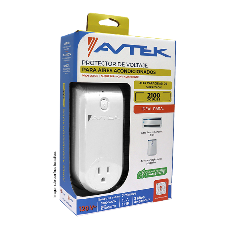 Protector de voltaje PATAS-1T515 AVTEK, para aires acondicionados y equipos de refrigeración, 15 Amp, 1HP, 120VAC-1800VA 12000BTU