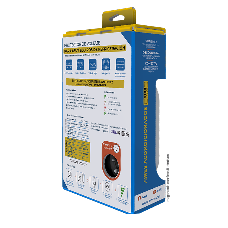 Protector de voltaje PATAS-1T615 AVTEK, para aires acondicionados y equipos de refrigeración, 15 Amp, 220 Vac, 3300 VA, 24.000 BTU.