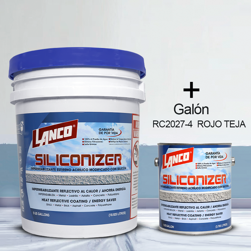 Combo tanque de 5 galones Siliconizer RC227-2  rojo teja + galón de Siliconizer RC2027-4 rojo teja Lanco