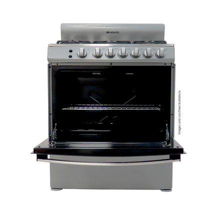 Estufa a gas de 30" NE-3037RNDM Nisato 6 quemadores, encendido eléctrico, horno con iluminación interior