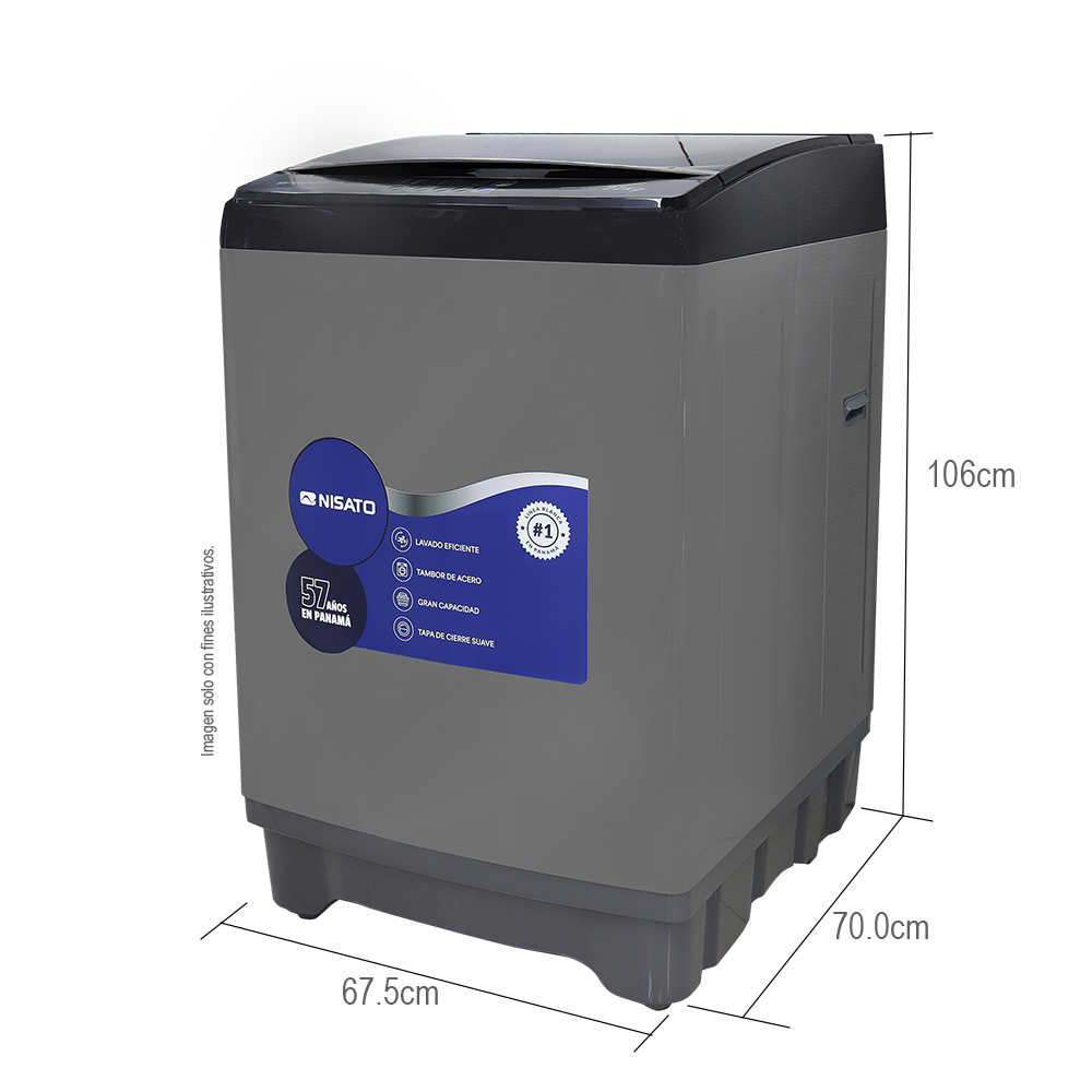 Lavadora automática 22kg, NWMA-2201LX  Nisato, de carga superior con bomba y tapa de vidrio