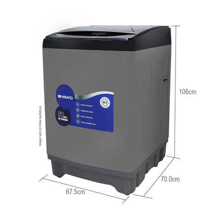 Lavadora automática 22kg, NWMA-2201LX  Nisato, de carga superior con bomba y tapa de vidrio