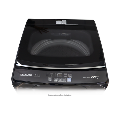 Lavadora automática 22kg, NWMA-2201LX  Nisato, de carga superior con bomba y tapa de vidrio