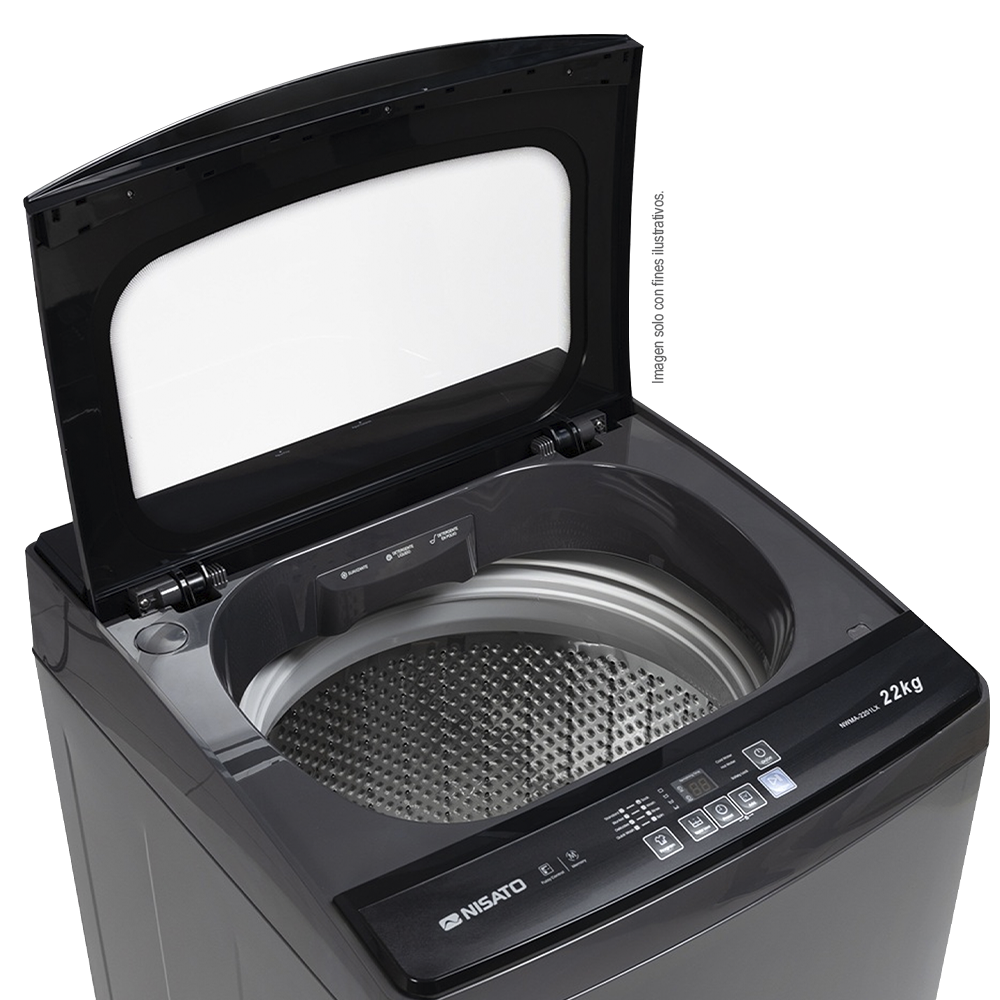 Lavadora automática 22kg, NWMA-2201LX  Nisato, de carga superior con bomba y tapa de vidrio