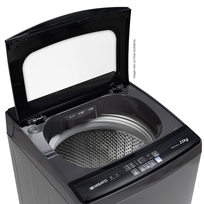 Lavadora automática 22kg, NWMA-2201LX  Nisato, de carga superior con bomba y tapa de vidrio