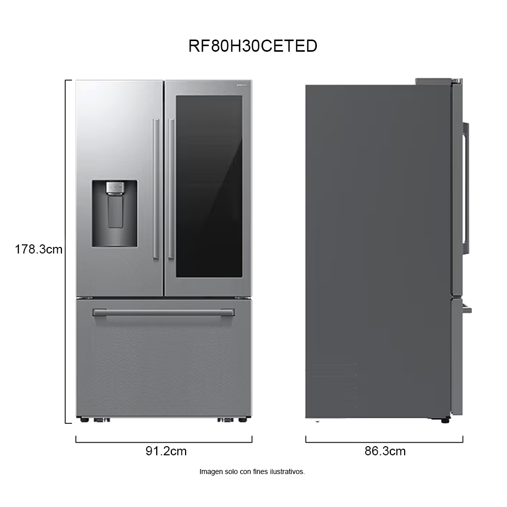Refrigerador French Door 30 PC RF80H30CETED Samsung Auto-View FDR, Zero Clearance (4mm), Curved, Crushed (Fridge) + Whisky Balls (Freezer)