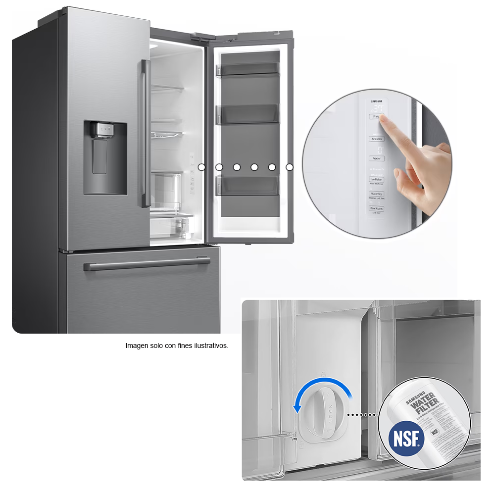 Refrigerador French Door 30 PC RF80H30CETED Samsung Auto-View FDR, Zero Clearance (4mm), Curved, Crushed (Fridge) + Whisky Balls (Freezer)