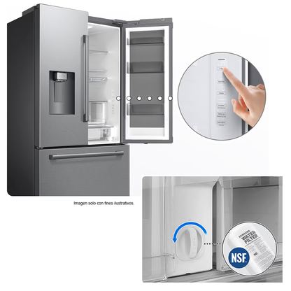 Refrigerador French Door 30 PC RF80H30CETED Samsung Auto-View FDR, Zero Clearance (4mm), Curved, Crushed (Fridge) + Whisky Balls (Freezer)