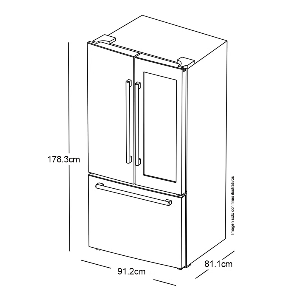Refrigeradora French Door 30pc, RF80H30JETED Samsung, Tecnología AutoView, Diseño Zero Clearance Fit, Dispensador interno de agua