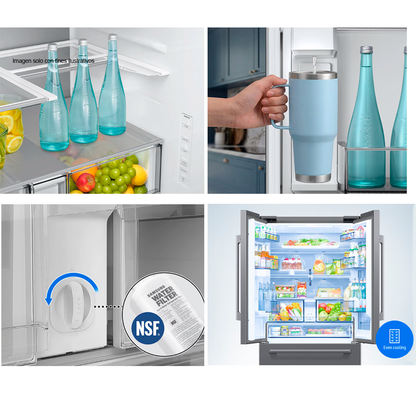Refrigeradora French Door 30pc, RF80H30JETED Samsung, Tecnología AutoView, Diseño Zero Clearance Fit, Dispensador interno de agua