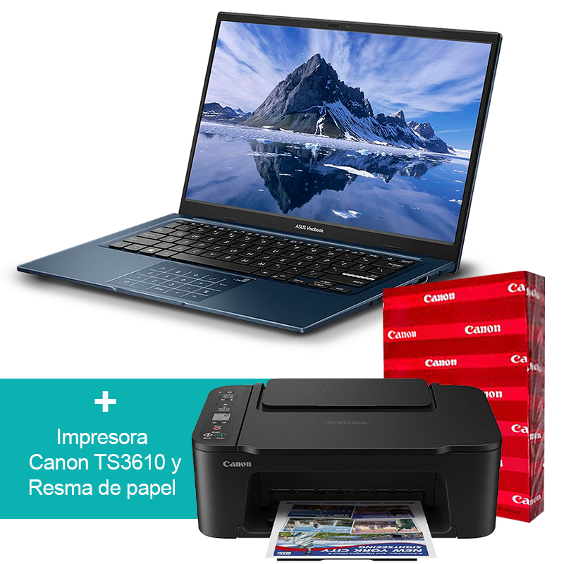 Combo de laptop 1404VA-EB279W Asus, core i5 120U 8GB,512GB + impresora TS-3610 Canon + Resma de papel Bond 8.5x11"