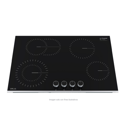 Estufa empotrable Bari 76-A Drija | 4 quemadores Europeos EGO | superficie Vitrocerámica color negro | 220V - 50-60Hz