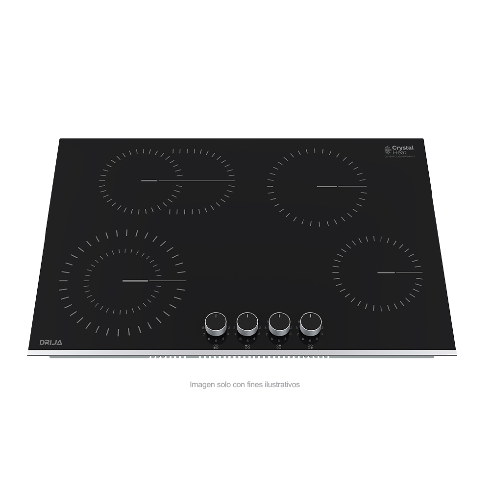 Estufa empotrable Bari 76-A Drija | 4 quemadores Europeos EGO | superficie Vitrocerámica color negro | 220V - 50-60Hz
