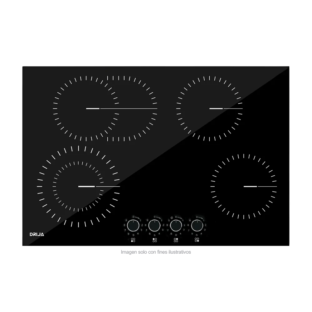 Estufa empotrable Bari 76-A Drija | 4 quemadores Europeos EGO | superficie Vitrocerámica color negro | 220V - 50-60Hz