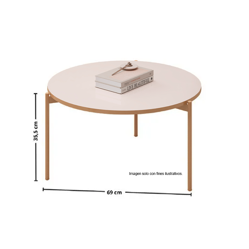 Mesa de centro Bela Off White 34494.174, color blanco roto, dorado, MDF.