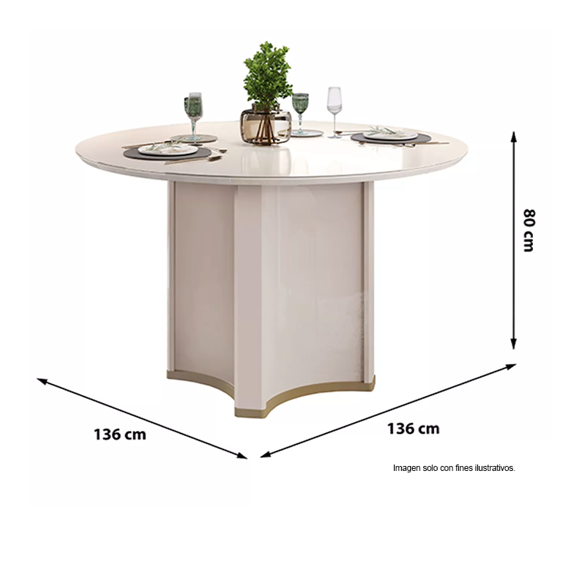 JUEGO DE COMEDOR CHANEL 4 PUESTOS - REDONDO MADERA/VIDRIO 1360X1360X30 04 SILLAS LIZY DORADO/BLANCO PERLA 38909.174983333