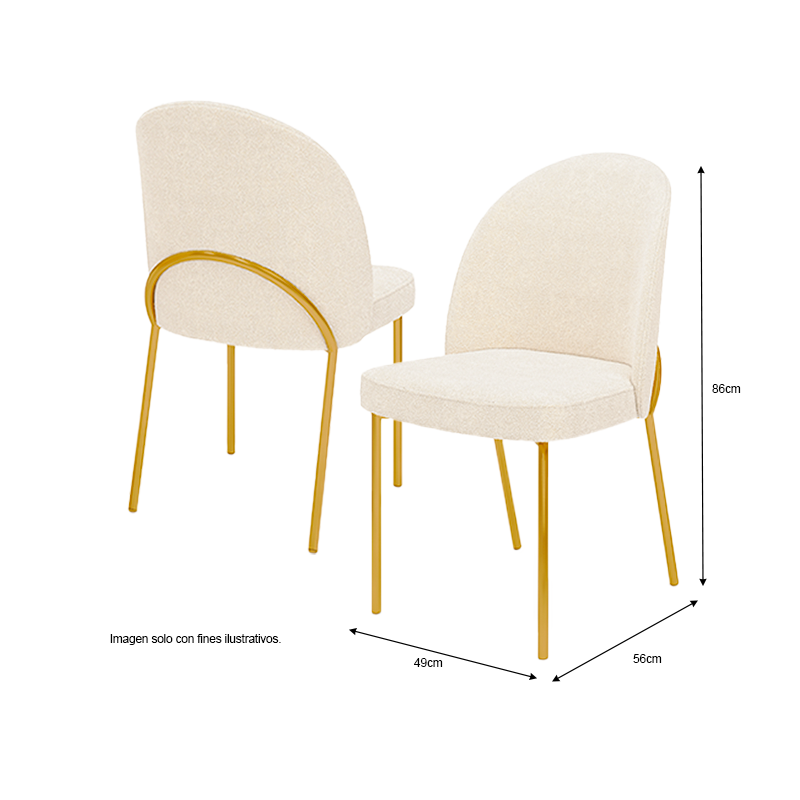 JUEGO DE COMEDOR CHANEL 4 PUESTOS - REDONDO MADERA/VIDRIO 1360X1360X30 04 SILLAS LIZY DORADO/BLANCO PERLA 38909.174983333