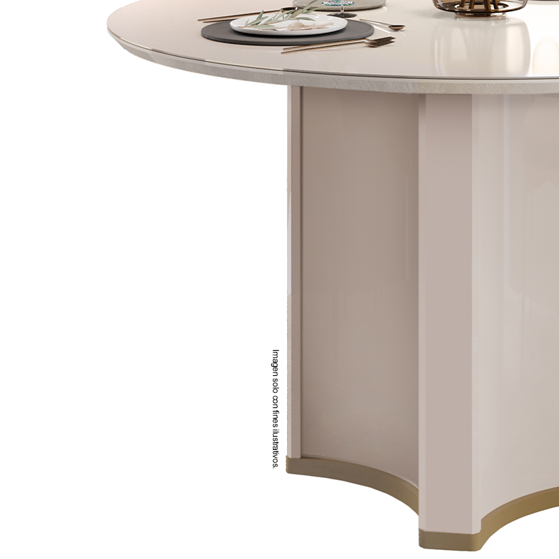 JUEGO DE COMEDOR CHANEL 4 PUESTOS - REDONDO MADERA/VIDRIO 1360X1360X30 04 SILLAS LIZY DORADO/BLANCO PERLA 38909.174983333