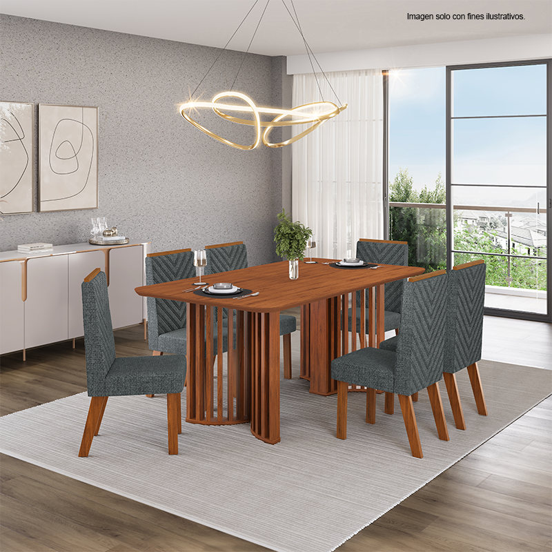 Juego de comedor 6 puestos, Mesa Luma + sillas Nara freijo/linho granito 38910.2298236