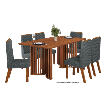 Juego de comedor 6 puestos, Mesa Luma + sillas Nara freijo/linho granito 38910.2298236