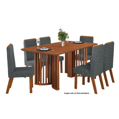 Juego de comedor 6 puestos, Mesa Luma + sillas Nara freijo/linho granito 38910.2298236