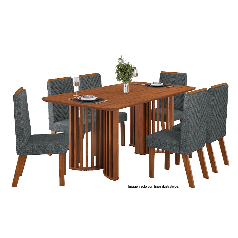 Juego de comedor 6 puestos, Mesa Luma + sillas Nara freijo/linho granito 38910.2298236