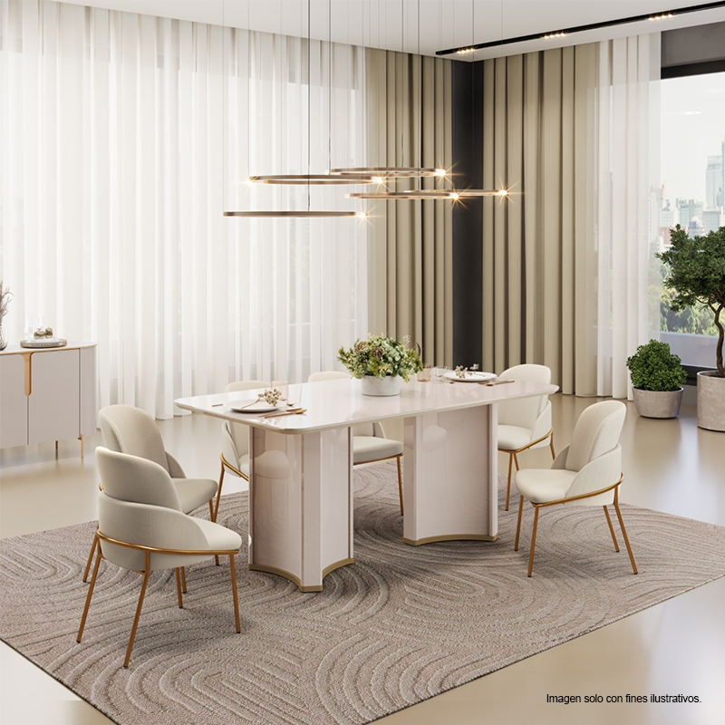 Juego de comedor mesa Liz 6 rectangular + 6 sillas Lizy color dorado / blanco perla 38911.174983333