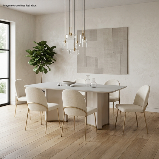 Juego de comedor mesa Liz 6 rectangular + 6 sillas Lizy color dorado / blanco perla 38911.174983333