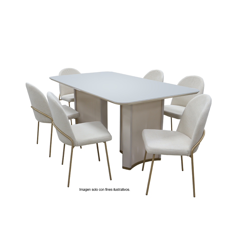 Juego de comedor mesa Liz 6 rectangular + 6 sillas Lizy color dorado / blanco perla 38911.174983333