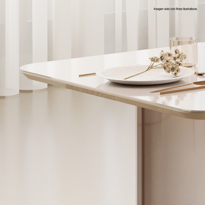 Juego de comedor mesa Liz 6 rectangular + 6 sillas Lizy color dorado / blanco perla 38911.174983333