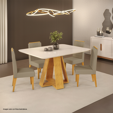 Juego de comedor cuadrado celeste 4 puestos, 4 sillas Lia Freijo/lino beige 31431.2228231