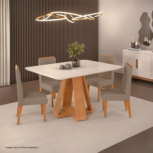 Juego de comedor cuadrado celeste 4 puestos, 4 sillas Lia Freijo/lino beige 31431.2228231