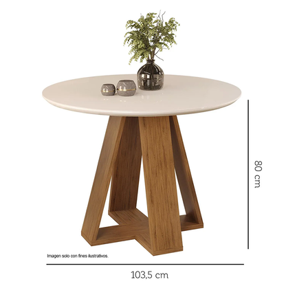 Juego de comedor redondo de 4 puestos modelo Celeste, cedro Off - Lino niebla