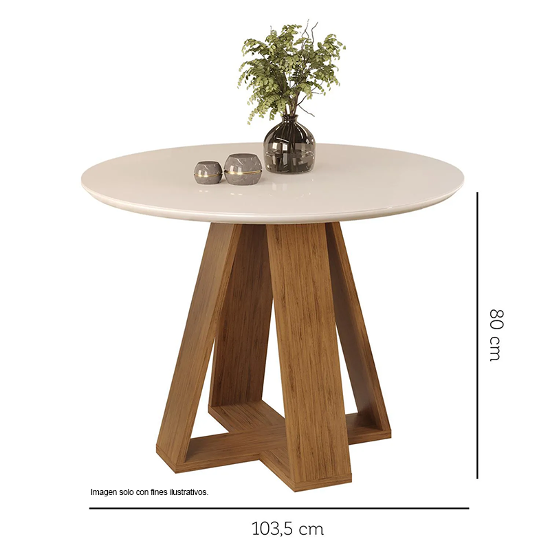 Juego de comedor redondo de 4 puestos modelo Celeste, cedro Off - Lino niebla