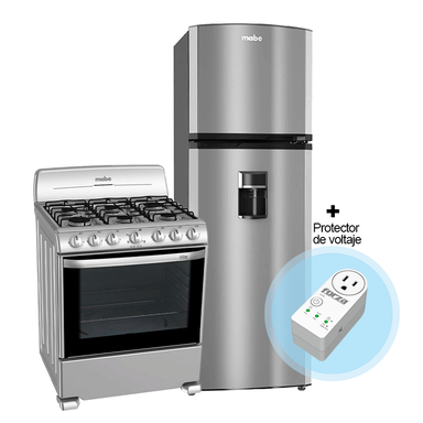 Combo de refrigeradora 9pc RMA250PJMRU1 Mabe + Estufa a gas 30", 6 quemadores Mabe + Protector de voltaje FVP-1201B Forza