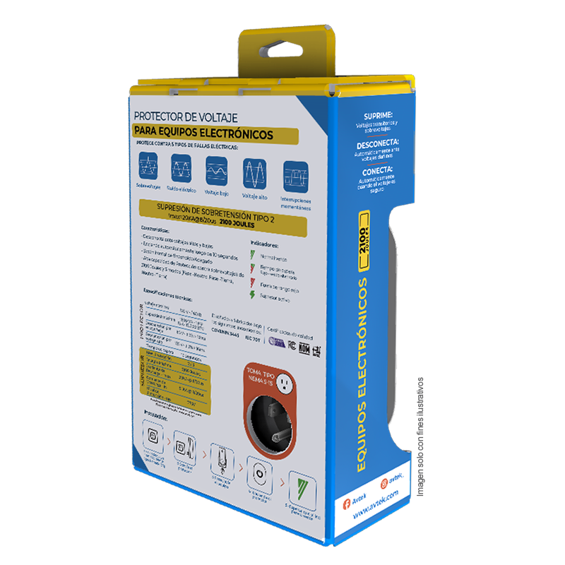 Protector de voltaje PETAS-1T515 con alta capacidad de supresión para electrónicos 120vac-1800va, AVTEK
