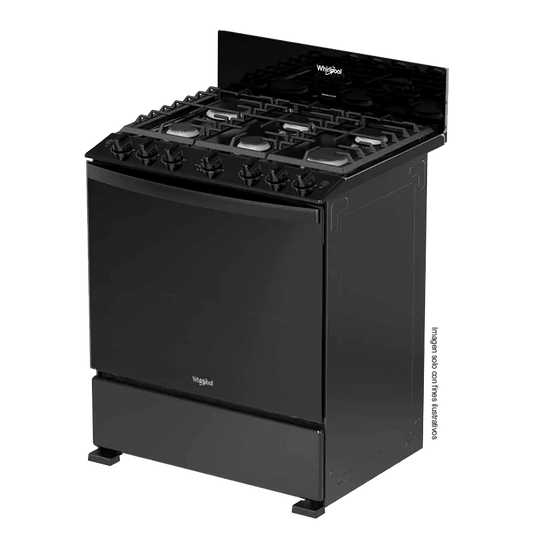 Estufa a gas de 30" LWFR3400B Whirlpool, cubierta porcelanizada, 6 quemadores, respaldo de cristal templado.