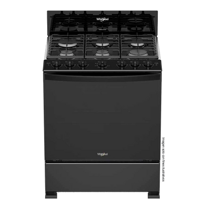 Estufa a gas de 30" LWFR3400B Whirlpool, cubierta porcelanizada, 6 quemadores, respaldo de cristal templado.