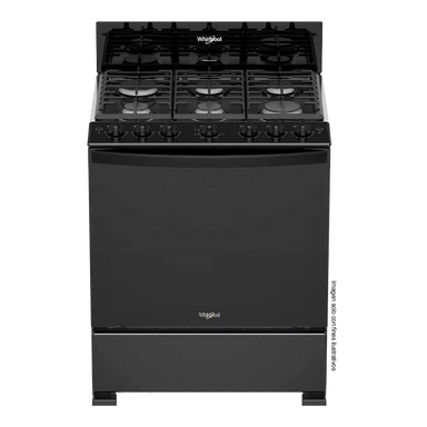 Estufa a gas de 30" LWFR3400B Whirlpool, cubierta porcelanizada, 6 quemadores, respaldo de cristal templado.