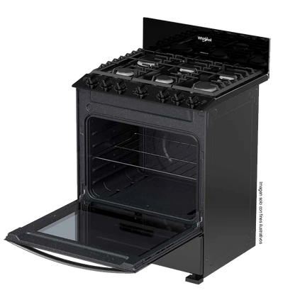 Estufa a gas de 30" LWFR3400B Whirlpool, cubierta porcelanizada, 6 quemadores, respaldo de cristal templado.