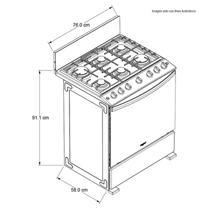 Estufa a gas de 30" LWFR3400B Whirlpool, cubierta porcelanizada, 6 quemadores, respaldo de cristal templado.